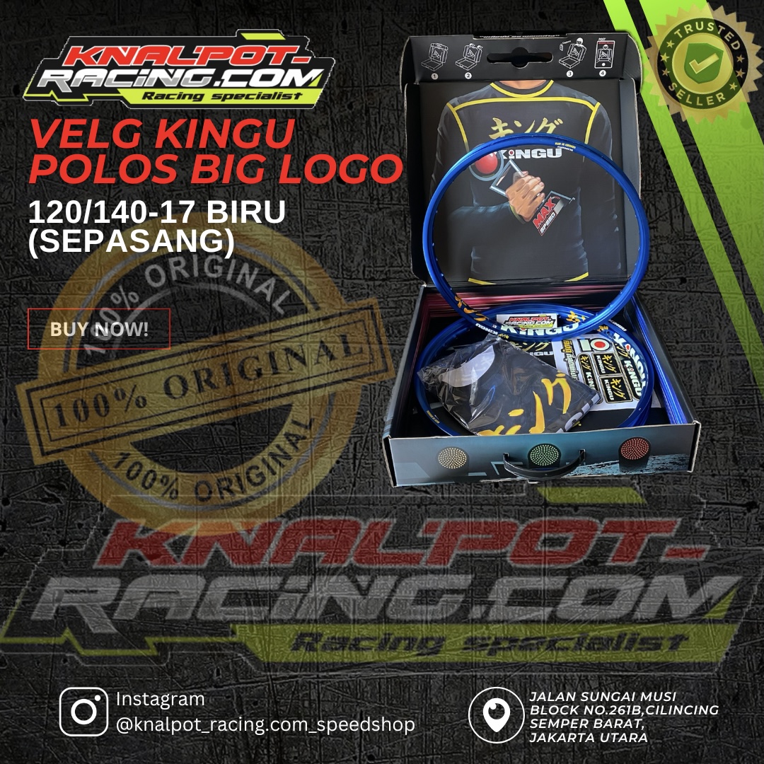 VELG KINGU POLOS BIG LOGO UKURAN 120/140-17 BIRU (SEPASANG)